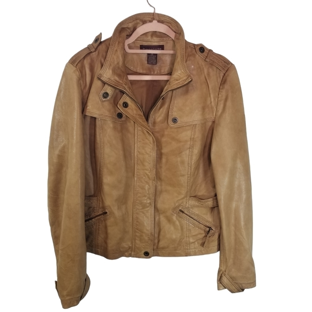 Bagatelle tan leather moto cafe jacket